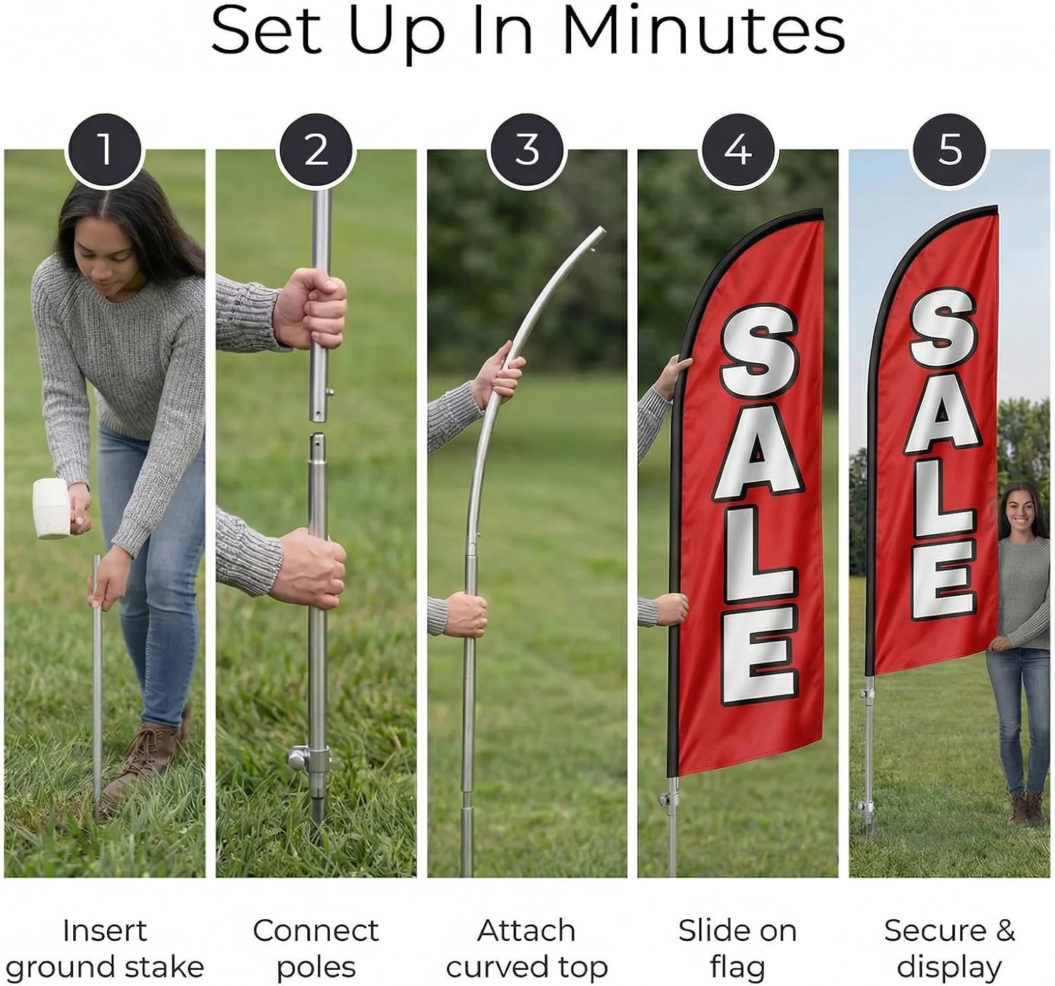 Sale Flag, 8FT Sale Flags for Outside, Yard Sale Signs with Flagpole and Ground Spike, Sale Swooper Flag for Retail Store Outdoor Advertising (8FT 02)