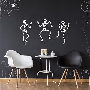Vinyl Wall Art Decal - Set of 3 Skeleton - 68.5" x 15" - Seasonal Halloween Quote Sticker for Entryway Storefront Office Living Room Scary Spooky Decor White
