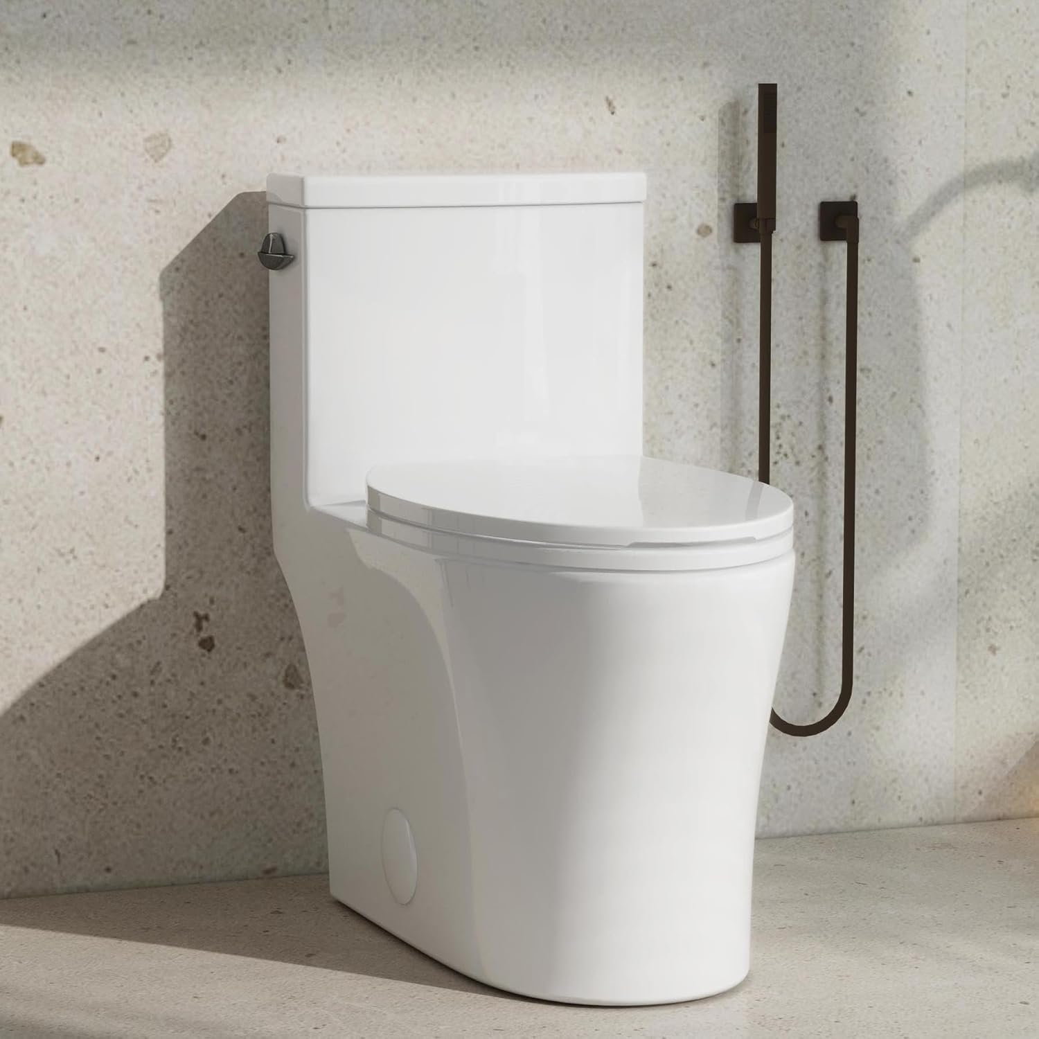 KE KING One Piece Toilet with Powerful Flush, Compact Toilet Elongated Side Lever Flush 1.28 GPF, Sleek Design White Toilet Bowl, MAP Score 1000g, 12'' Rough-in, Certified Quality