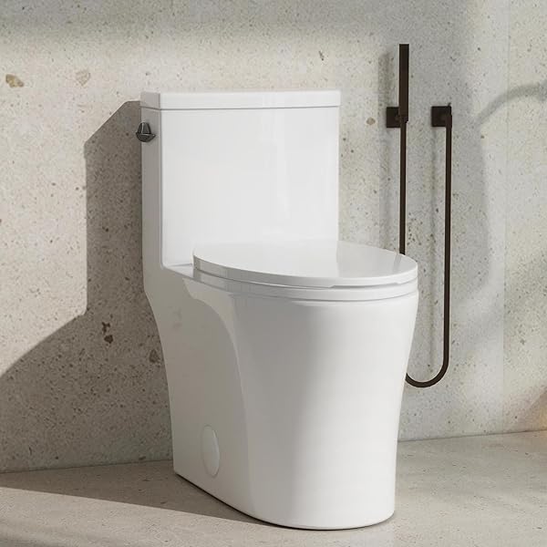 One Piece Toilet with Powerful Flush, Compact Toilet Elongated Side Lever Flush 1.28 GPF, Sleek Design White Toilet Bowl, MAP Score 1000g, 12'' Rough-in, Certified Quality
