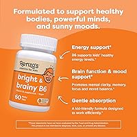 Vista 3 de Renzo's Bright & Brainy Vitamina B6, Vitamina Soluble para Niños B6, 60 Comprimidos Disolventes Sin Azúcar, Sabor a Naranja Oh Oh Oh