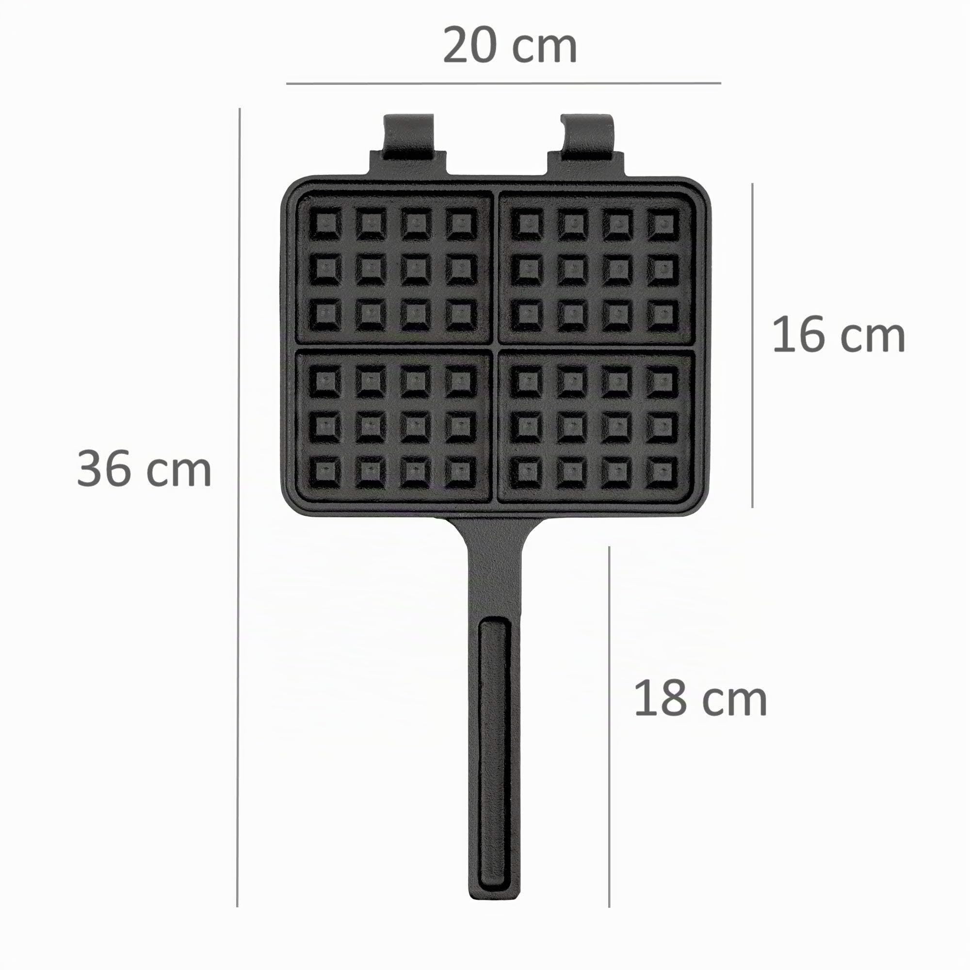 BBQ-Toro Waffeleisen | Sandwicheisen mit 2 Stielen, 19 x 15 cm | Waffle + Pie Iron | rechteckige Doppelform aus Gusseisen, bereits eingebrannt | Waffelmaker, Waffeleisen aus Gusseisen, Sandwichmaker
