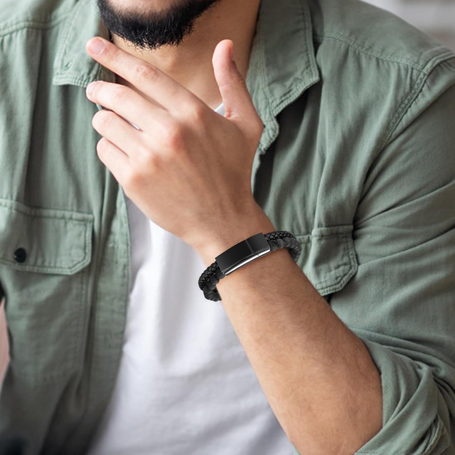 abooxiu Cremation Bracelet for Ashes Urn Bracelets Cremation Jewelry Lava Rock Bead Braided Leather Ash Bracelets Memorial Bracelet for Ashes Healing Ashes Keepsake Bangle Wristband for Men Women - Image 7