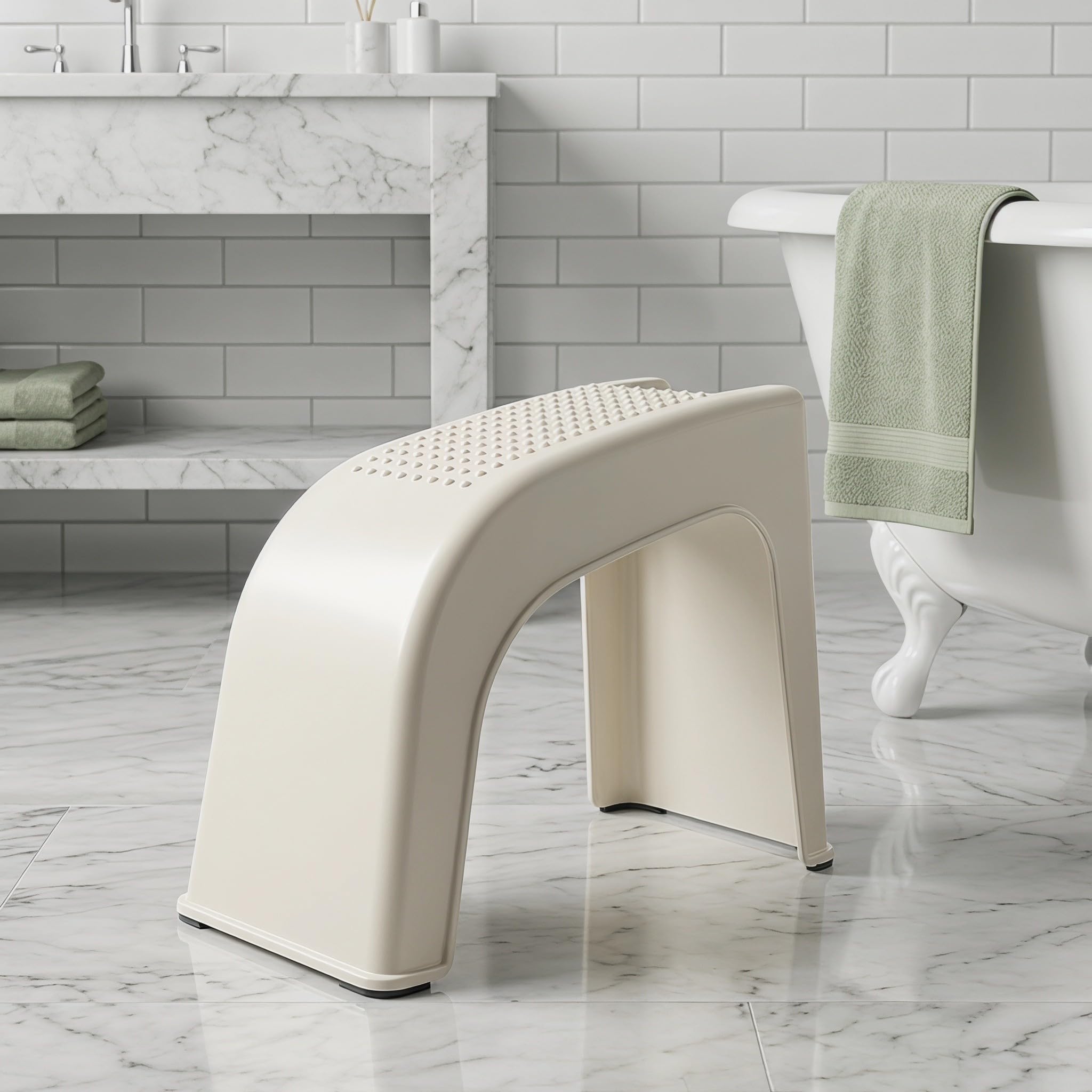 2 Pezzi Poggiapiedi per Pedicure Scatola Integrata, Beige | Plastica, Piattaforma Antiscivolo e Base Rialzata, Bordi Curvi e Angolo Compatto per Manicure