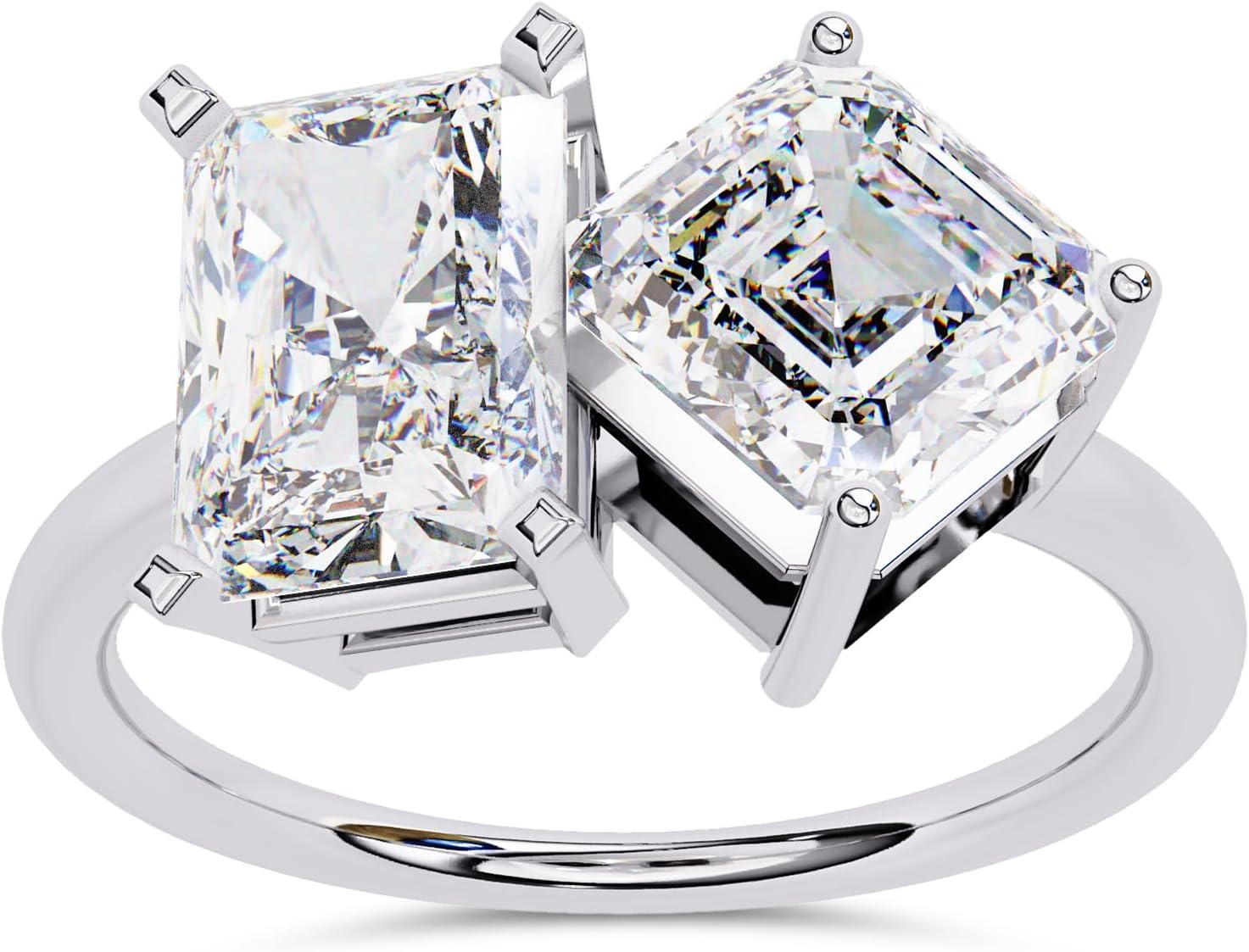 SAVEARTH DIAMONDS Toi Et Moi Ring for Women Radiant and Emerald Cut Lab Created Moissanite 2-Stone Engagement Wedding Rings Jewelry In 10K / 14K Solid Gold Or 14K Gold Plated 925 Sterling Silver