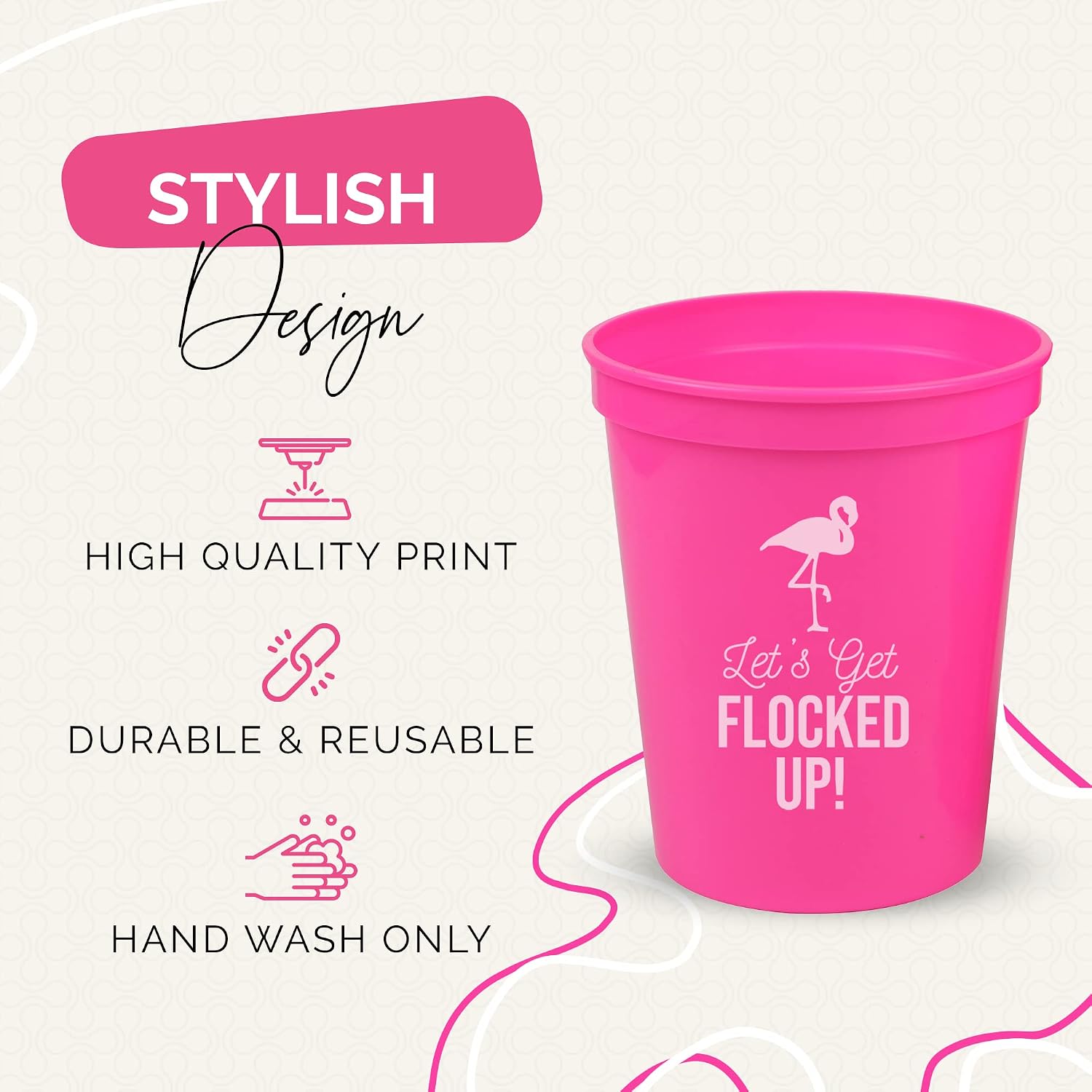 Let's Get Flocked UP! 12 Pink and White Lets Get Flocked Up 16oz Stadium Flamingo Cups, Perfect for Birthday Party, Flamingo Bachelorette Party Decorations, Bridal Showers Beach Let's Flamingle (Pink)