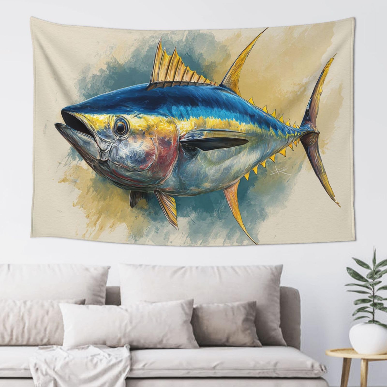 MXZERFKGLA Tapestry Wide Wall Hanging Tapestries Lightweight Art Wall Blanket Bluefin Tuna Thunnus Tapestry Vintage Mural Home Decor Aesthetic Tapestries for Bedroom Dorm Living Room 60x40 Inch