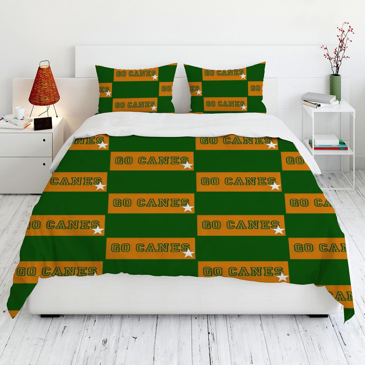 Allenjoy Twin Size Green and Orange Pattern Comforter Set Bold Block Letters Bed Bedding Sets Bedroom Decor with 1 Pillowcase image 2