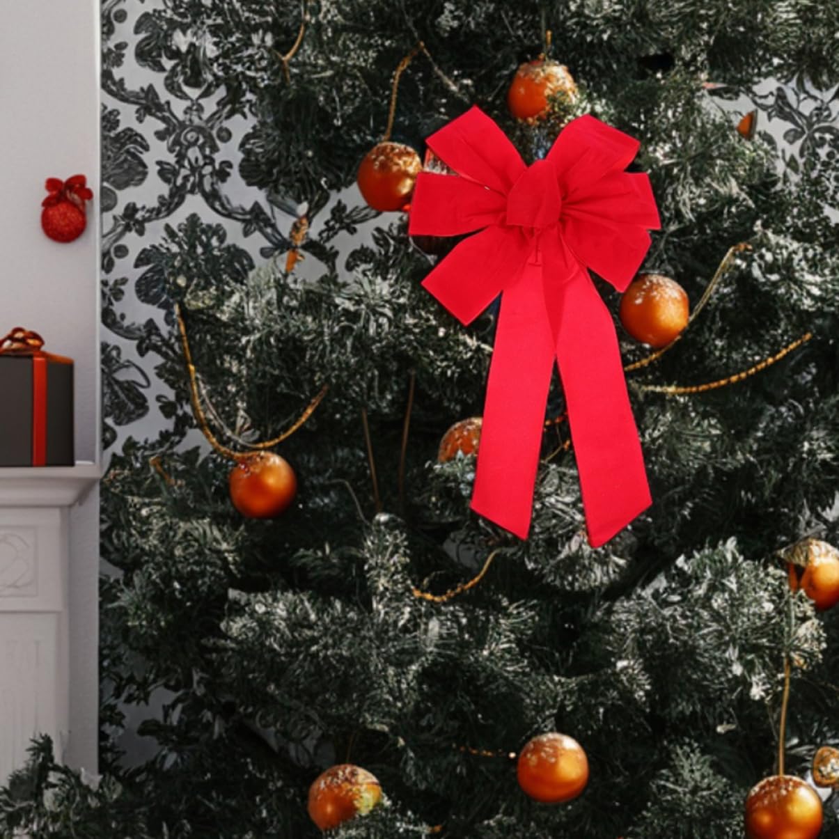 10piezas Lazo De Terciopelo Rojo Grande para Decoración De Puerta De Entrada Pared Valla Hogar Fiesta De Invierno Suministros De Decoración De Año
