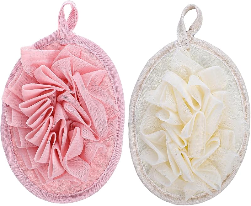 Buchas de banho compactas Azefnuhk com alça elástica, bege e rosa, pacote com 2