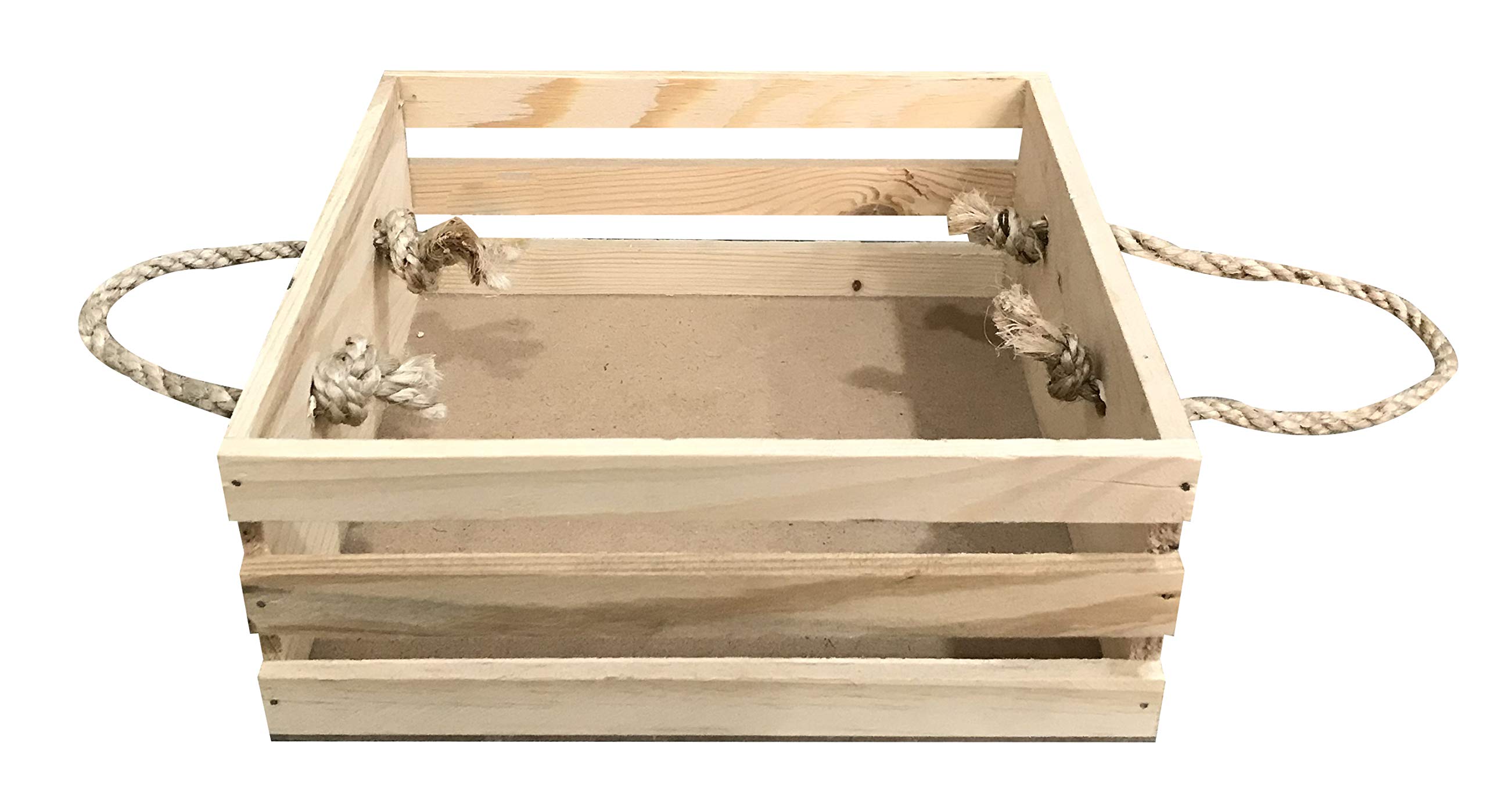 WOODCRAFT Pine Wood Square Basket with Rope (Brown)