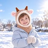 Kids Winter Knit Hooded Scarf Cute reindeer – product photo 5 of 6
