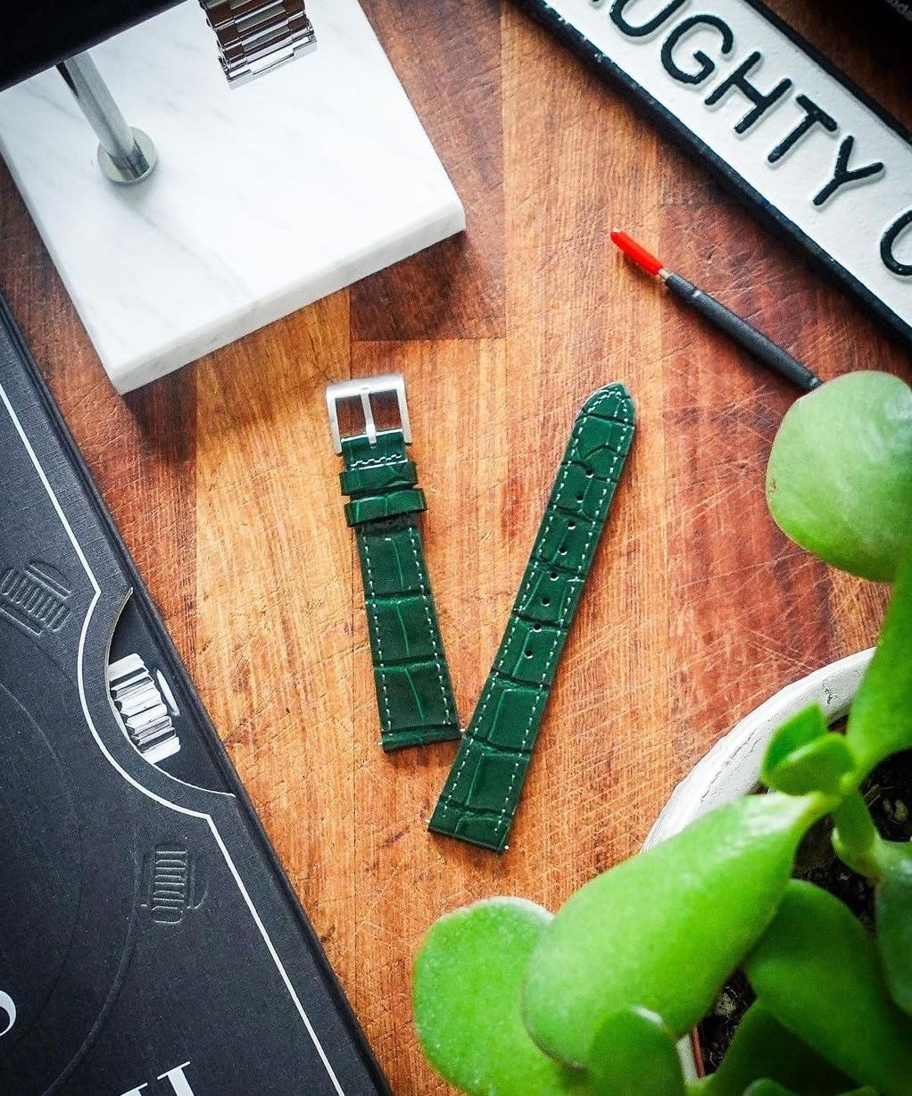 Bracelet de montre en cuir d'alligator, bracelet de montre en cuir véritable à ouverture rapide 18 mm, 19 mm, 20 mm, 21 mm et 22 mm pour hommes et femmes.