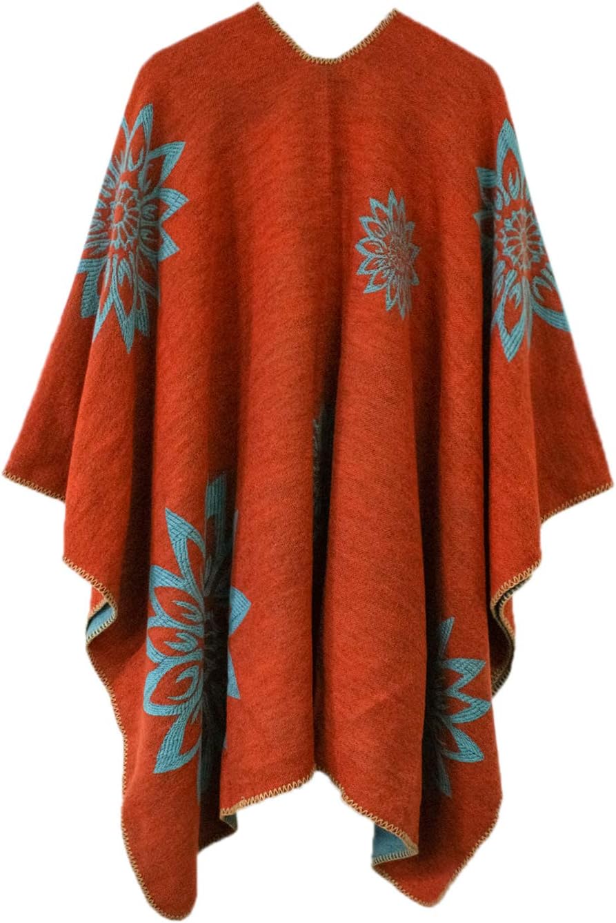 Urban CoCo Women's Color Block Shawl Wrap Open Front Poncho Cape - Image 2
