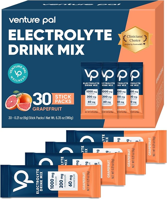 Venture Pal High Sodium Sugar Free Electrolytes Powder Packet, 16 Sticks | Hydration Packets with Vitamin, Sodium & Potassium, Zero Calories, Vegan, Keto & Paleo Friendly Electrolyte Drink Mix