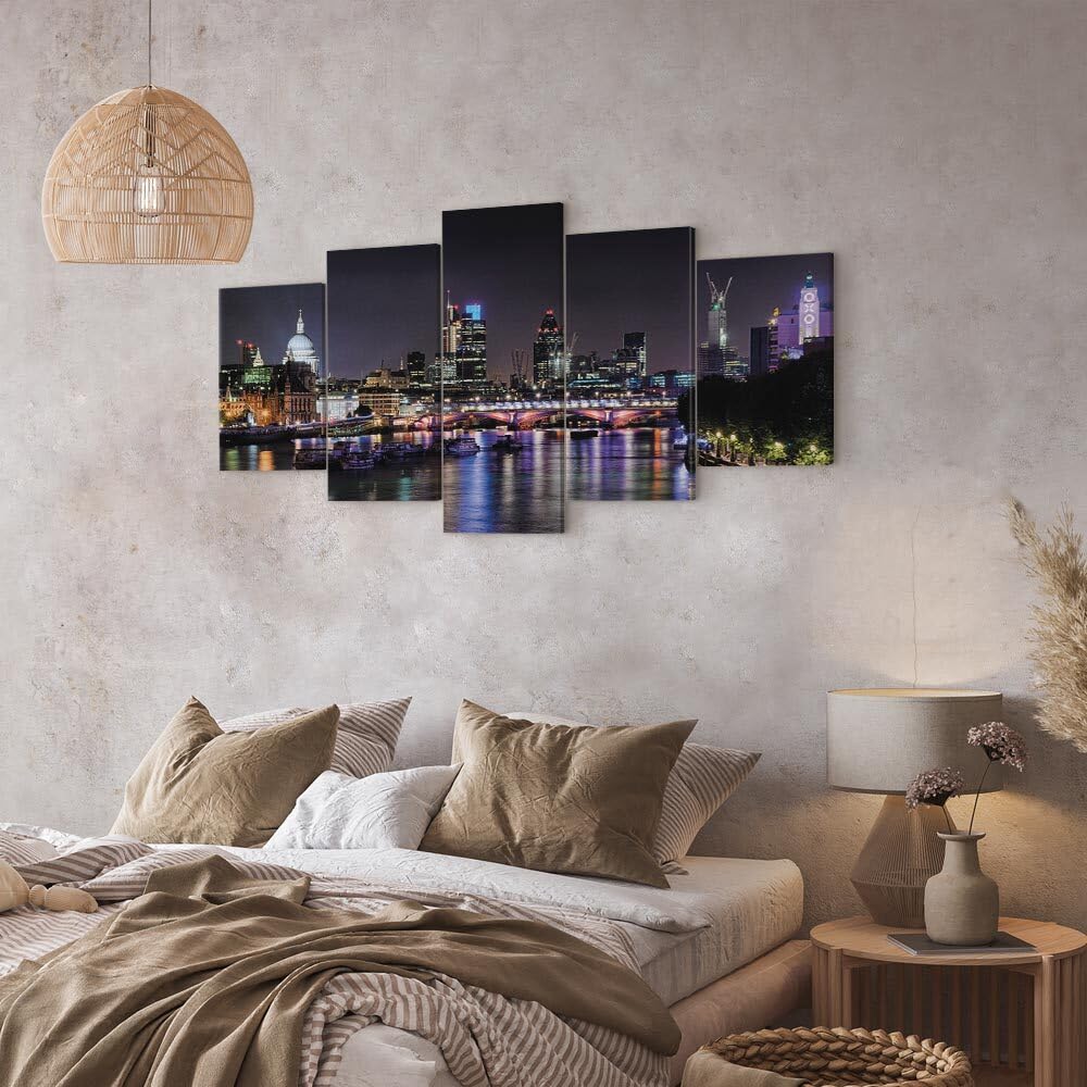 decomonkey Cuadro Lienzo Londres Ciudad Panorama Luces 100x50 cm 5 piezas