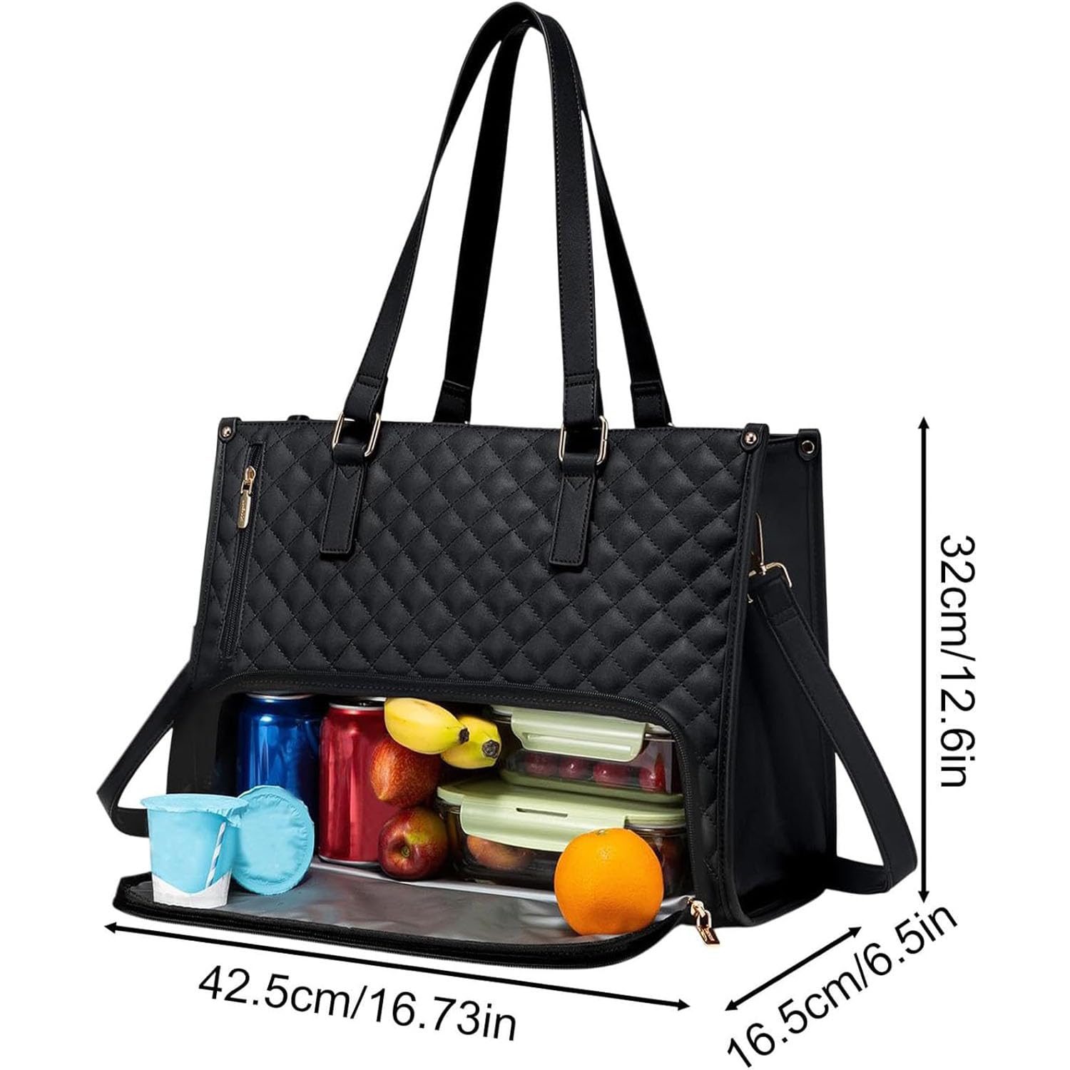 Borsa Tote 2 in 1 da 15,6 Pollici con Scomparto per il Pranzo - Borsa da Lavoro Grande per Ufficio (Nero)