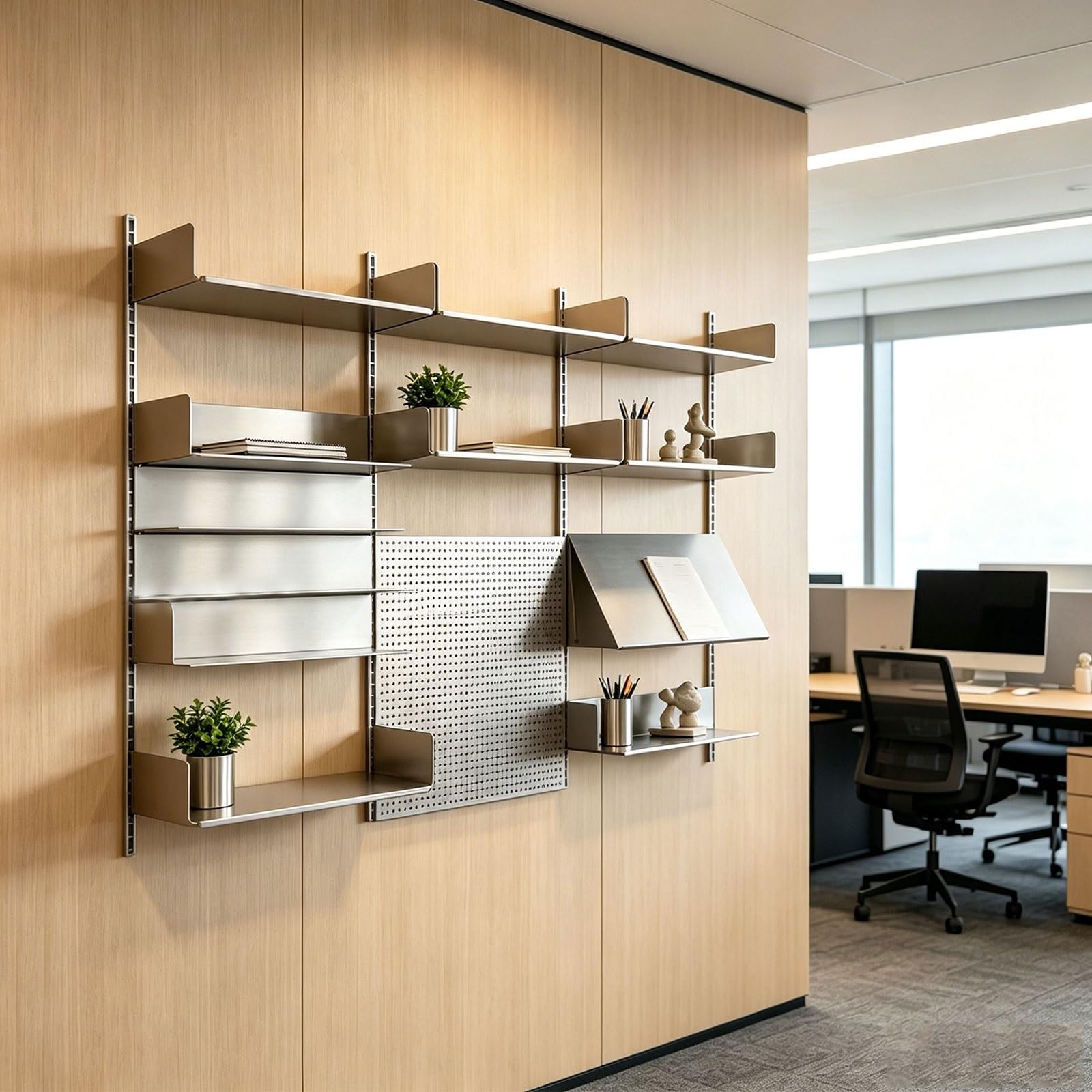 Panel Perforado Pared Metal Acero Inoxidable Organizador Pared Cocina Altura de Estantes Ajustable Pegboard Organizer Kit Capacidad de Carga de 50Kg por Estante