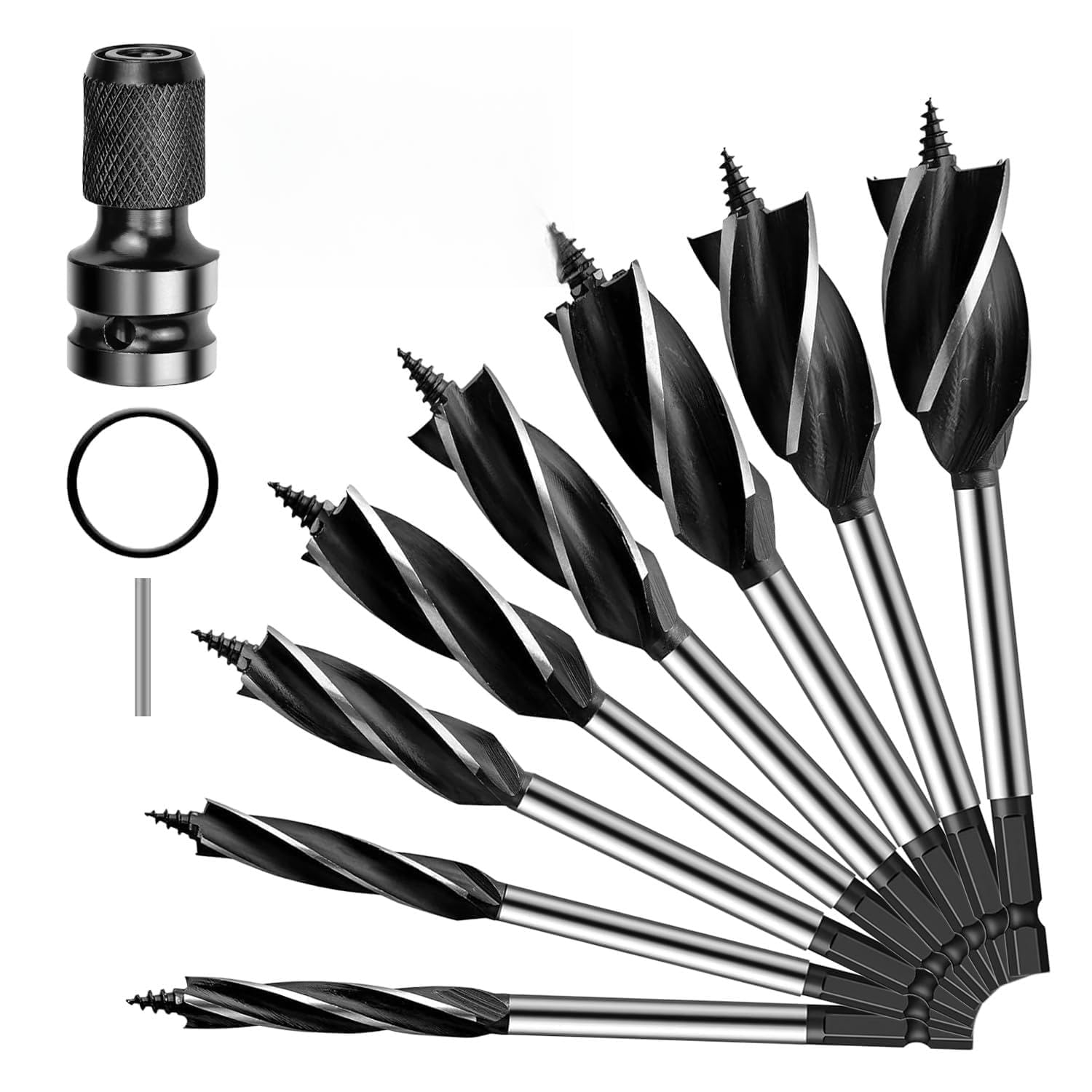 9 Piezas Juego de Brocas Madera (10/16/18/20/22/25/32/35mm) Juego de Brocas Profesional de 4 Filos y 4 Ranuras,Broca Madera Auto-Perforantede Conversión para Posicionamiento, para Perforar Maderas