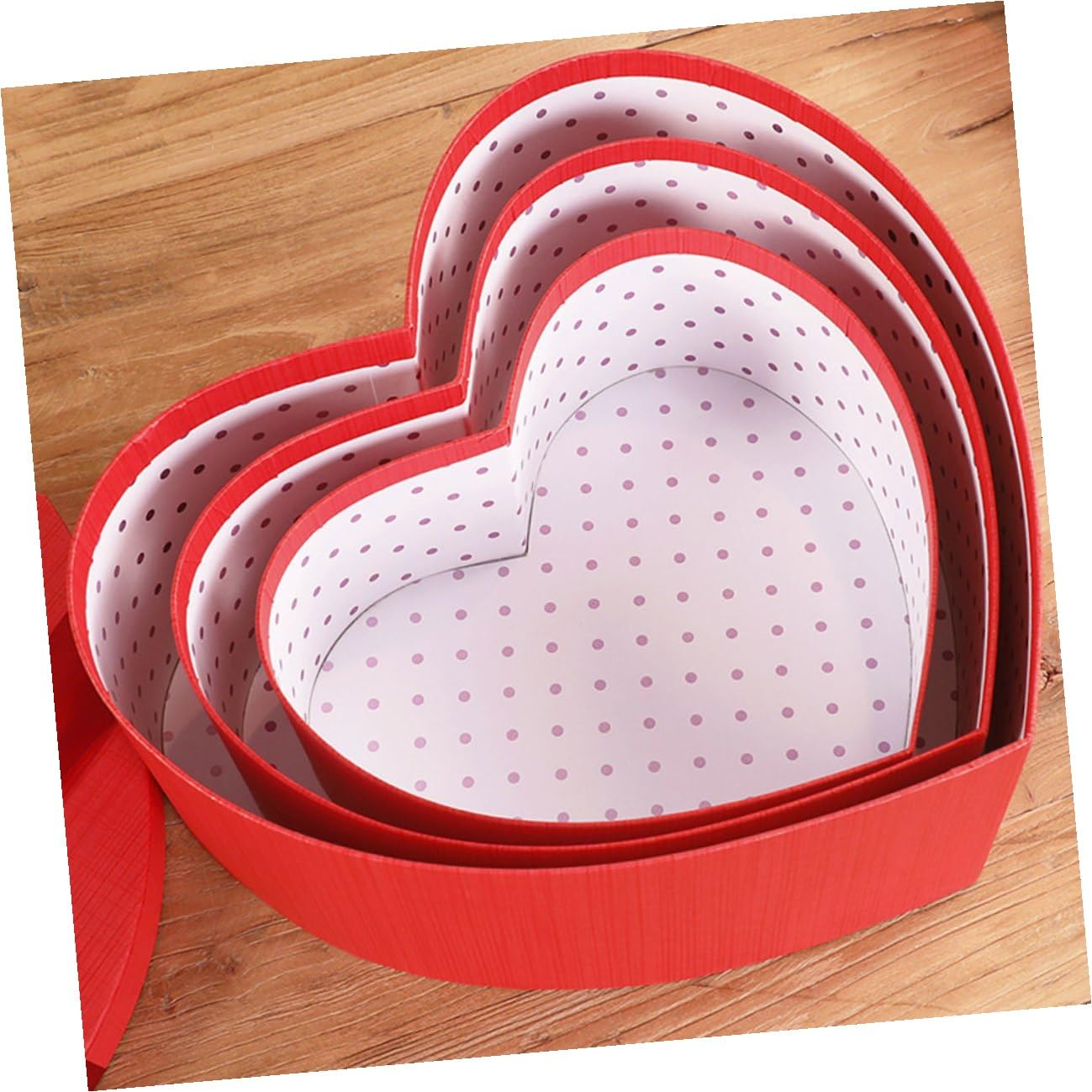 WEKAMOS 3 Stück Herzförmige Geschenkboxen Rot mit Deckel Aufbewahrungsboxen aus Karton für Valentinstag Hochzeit und Kosmetikartikel