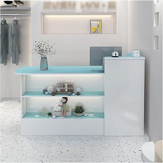Genérico Mostrador de Caja y recepción en Forma de L, Color Azul, con diseño Curvo para oficinas, Salones de Belleza y vestíbulos - 120 cm/47" de Lado Derecho
