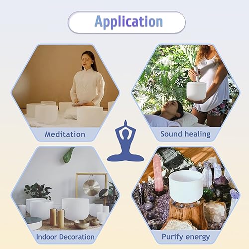 Miniatura 6 de 440HZ - Juego de 7 cuencos de cristal de cuarzo de chakra esmerilado de 6 a 12 pulgadas para curación de sonido con fundas de transporte resistentes