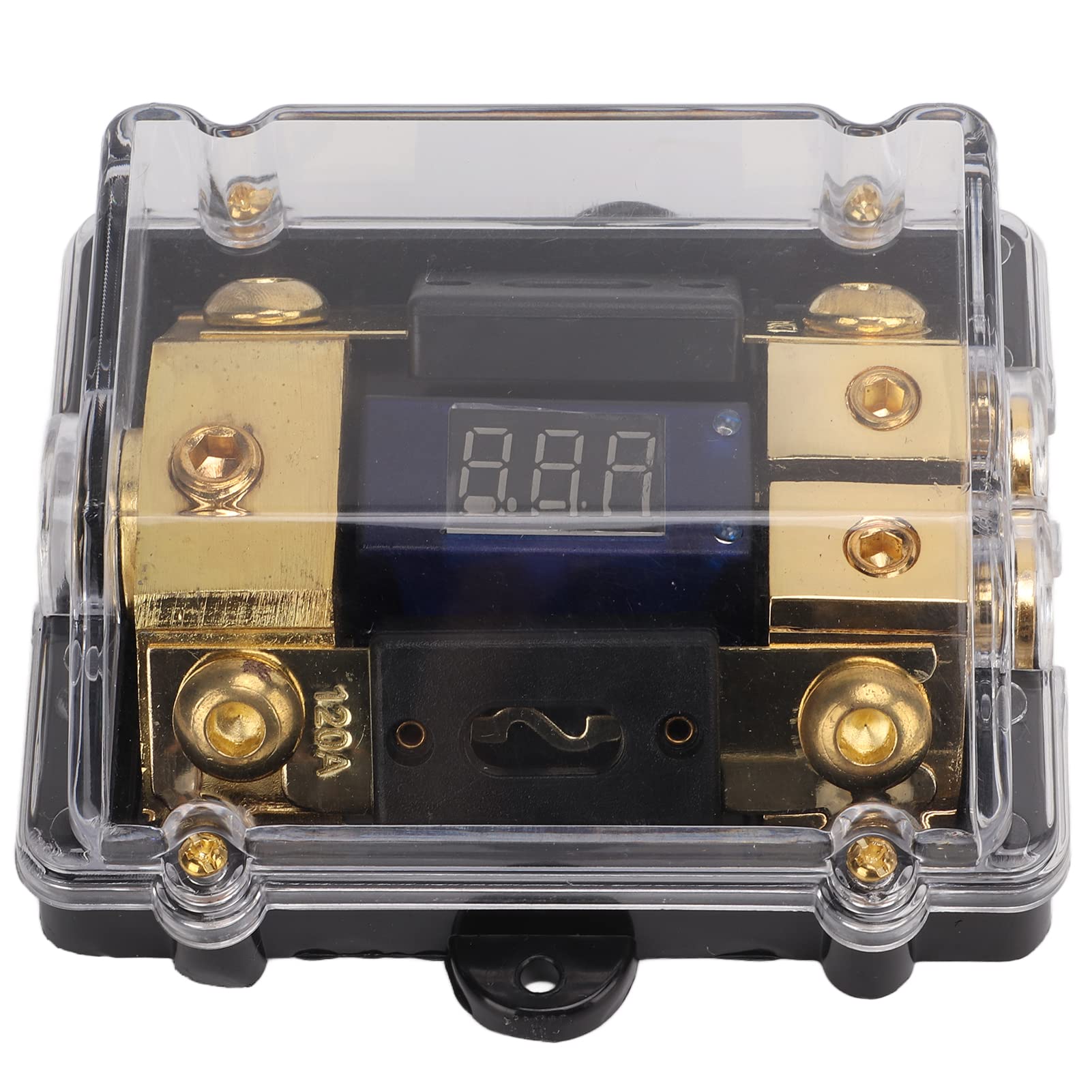 Distributore di terra di alimentazione, distributore di audio per auto, 1 in 2 out Distributore di terra di alimentazione Splitter in rame universale per cavo di calibro 0/2 per auto, rame ABS 120a