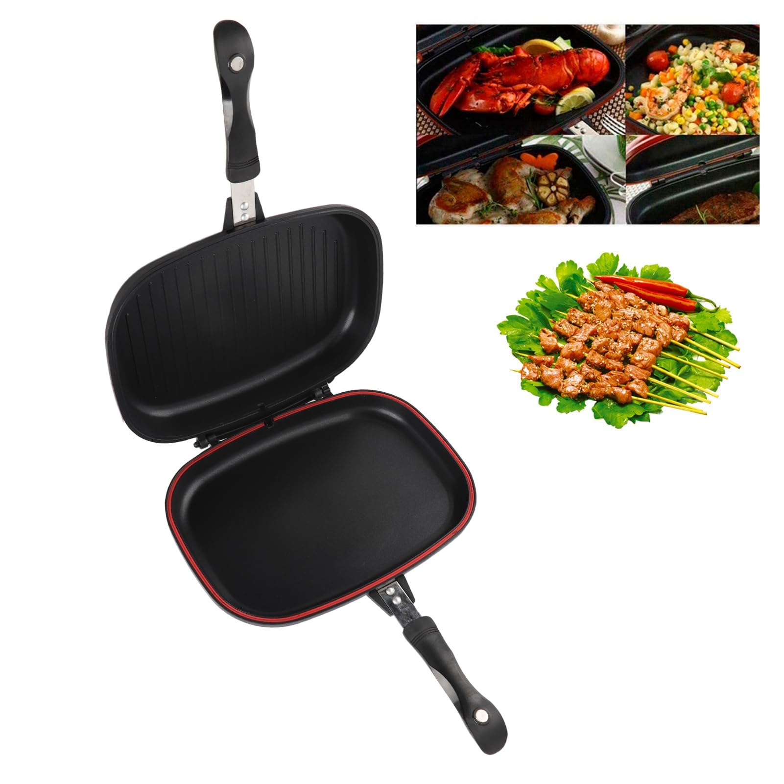 HERCHR Poêle à frire double face, poêle multifonctionnelle pour petit-déjeuner, poêle à griller, double face, portable, poignée anti-brûlure, ustensiles de cuisine, marmite à griller 32