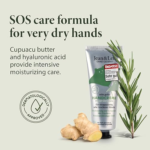Miniatura 3 de Jean & Len Crema de Manos Romero y Jengibre, con urea, cuidado de manos para manos secas y agrietadas, hidrata y nutre intensamente, tubo de crema