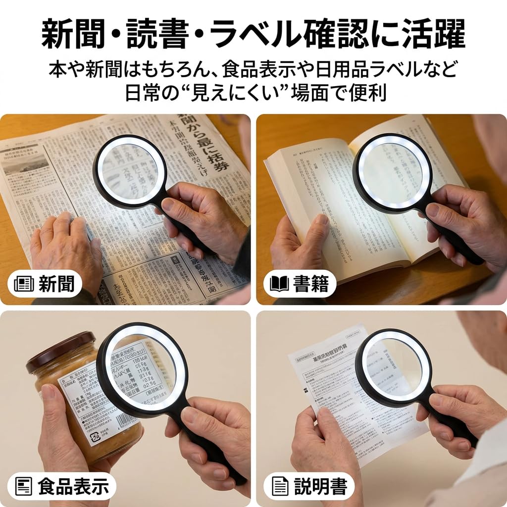 Lupa de Aumento con luz, 10 aumentos de Mano de Gran tamaño con 12 Luces LED iluminadas para degeneración Macular, Lectura de Personas Mayores, Soldadura, inspección, Monedas, Joyas, exploración