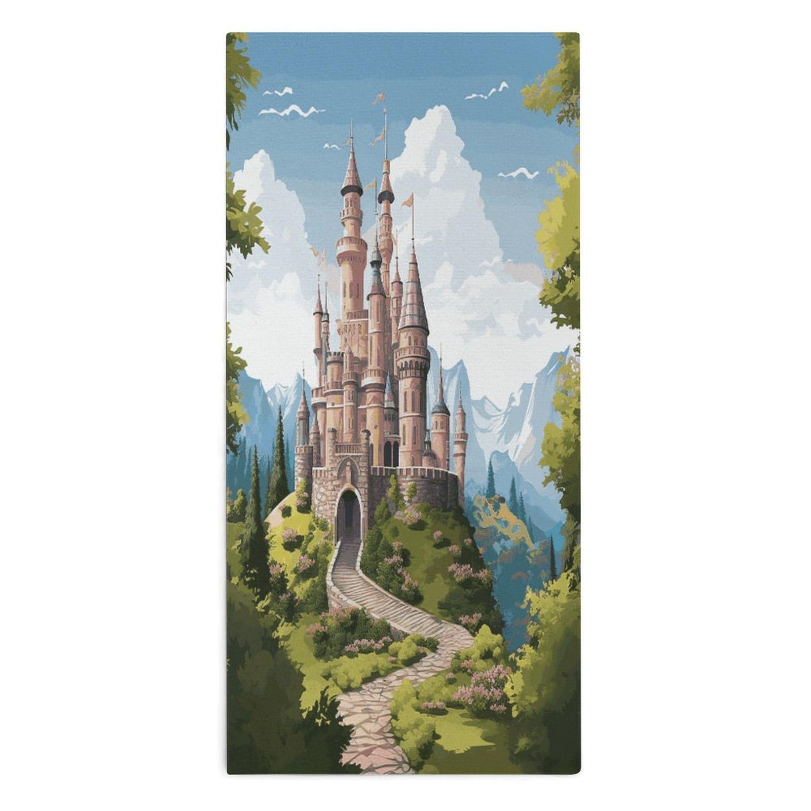 Fodpand Style Fairy Tale Castle Microfiber Towels, Decorative Bath Towel Soft & Lightweight, Hand Towels Multipurpose Use For Bathroom, Pool, Gym, Spa, And Hotel Use