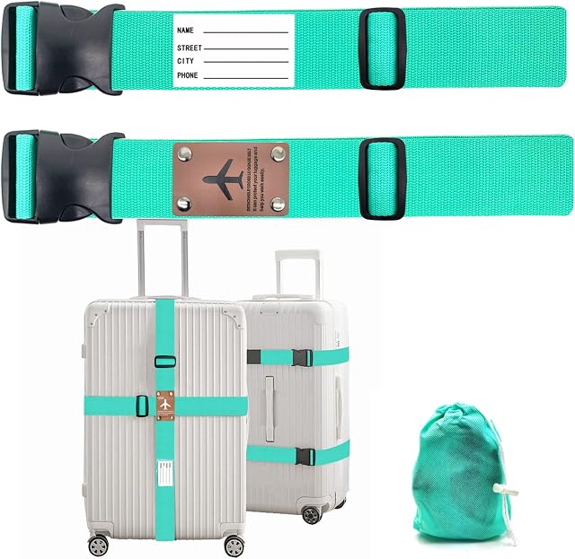 Luggage Straps Suitcase Belt Strap Green -2 Pack