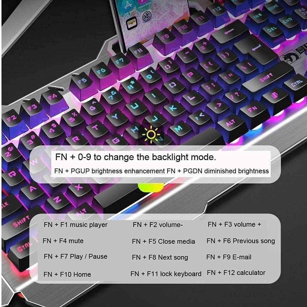 Zestaw klawiatury i myszy z podświetleniem LED i regulowanym podświetleniem LED REG, klawiszami multimedialnymi, do gier mechanicznych, 2000 DPI dla graczy na komputerach PC z systemem Windo