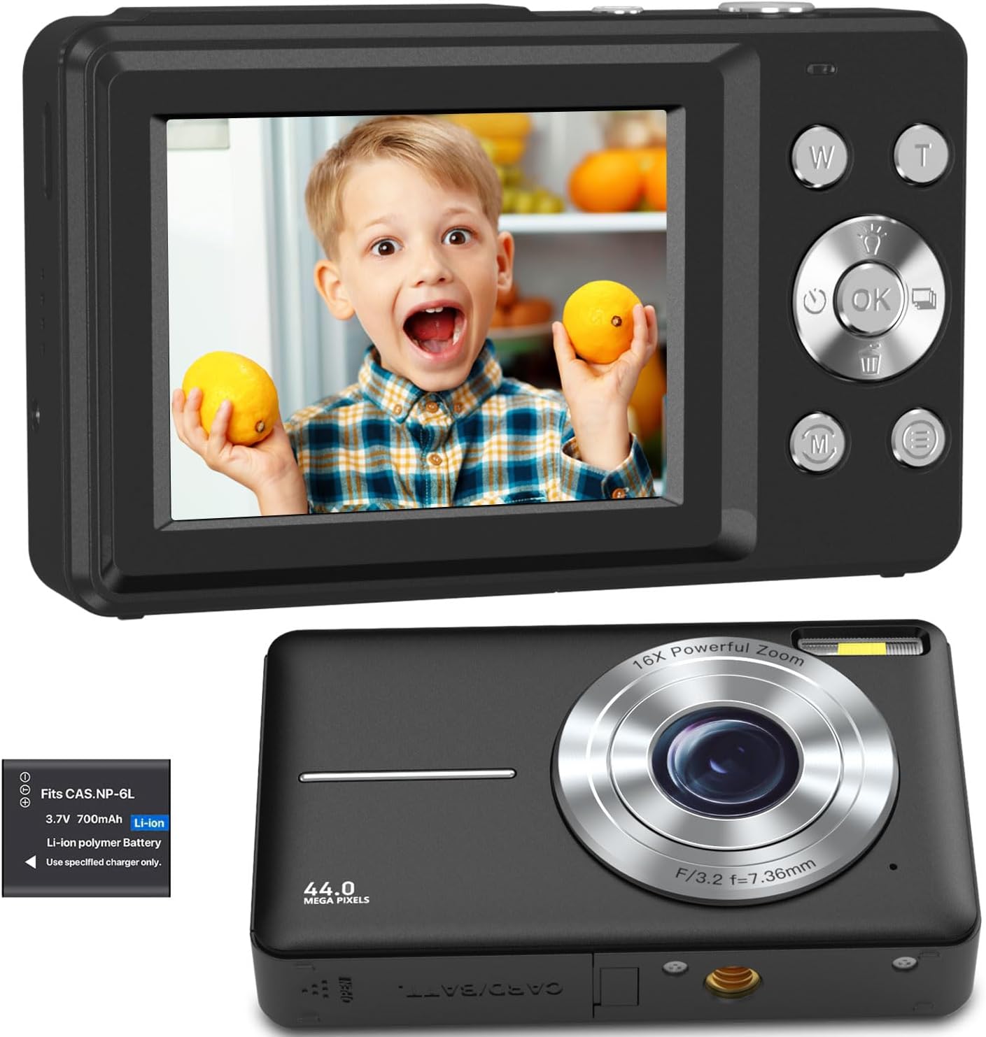 Compact Digital Camera FHD 1080P 44MP with 2.4" LCD Screen Anti-shake Portable Camera for Photography, Vlogging and Kids (No SD Card)