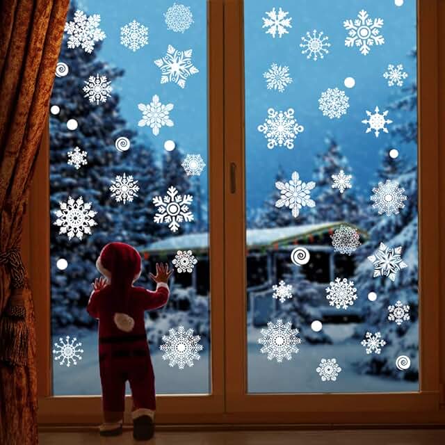 232 PCS Christmas Snowflake Window Stickers Clings Decorations - White Christmas Window Decals For Xmas Winter Christmas D...
