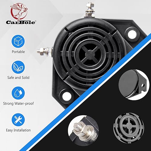 Vista 3 de CarBole Alarma de marcha atrás, resistente 105 dB 12 V-24 V CC, alarma de advertencia inversa profesional con tono de sonido muy fuerte