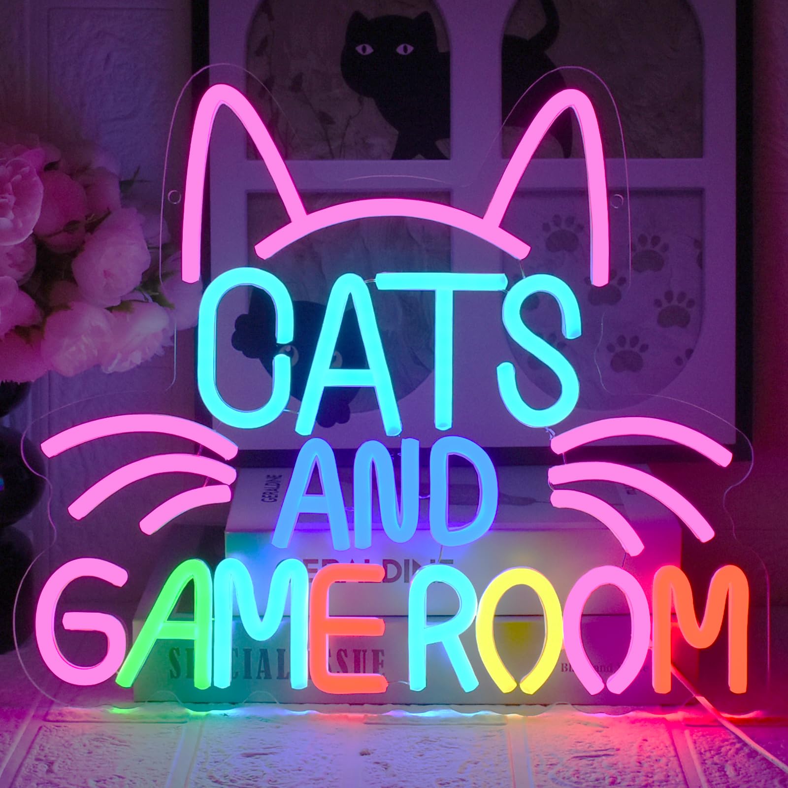 UExnkj-Y Gaming Cat Neon Sign Game Room Neon Sign Cat Gaming Light Advertising USB Game Room Neon Lights for Gamer Decor, Game Room, Bedroom, Living Room, Bar, Club, Party
