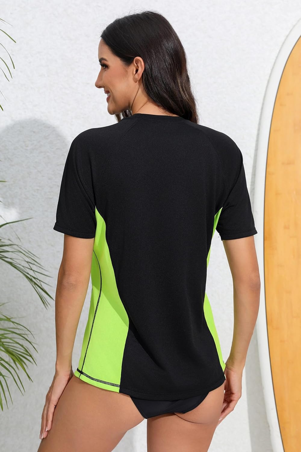 Halcurt Women's Short Sleeve Rash Guard Swim Shirt with Built in Bra UPF50+ Lightweight Quick Dry Swimsuit Top - Image 2
