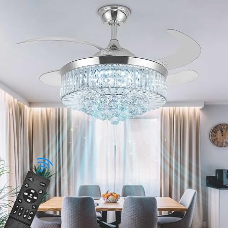 42 Inch Modern Ceiling Fan With Lights & Remote - Invisible Blade Chandelier Fan For Living Room, Dining Room, Bedroom - View #2