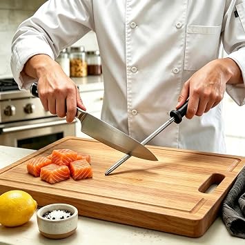 8 Inch Honing Steel, Professional Knife Sharpener Rod for Knife Sharpening, Japanese High Carbon Knife Honing Steel Rod with Non-Slip Handle, Daily Maintenance of Kitchen Knives