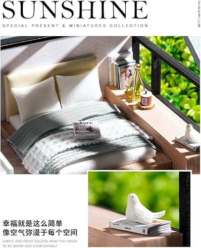 Miniatura 7 de QL002 - Kit de casa de madera con muebles en miniatura para muñecas de bricolaje, kit de casa de muñecas de madera con cubierta antipolvo y