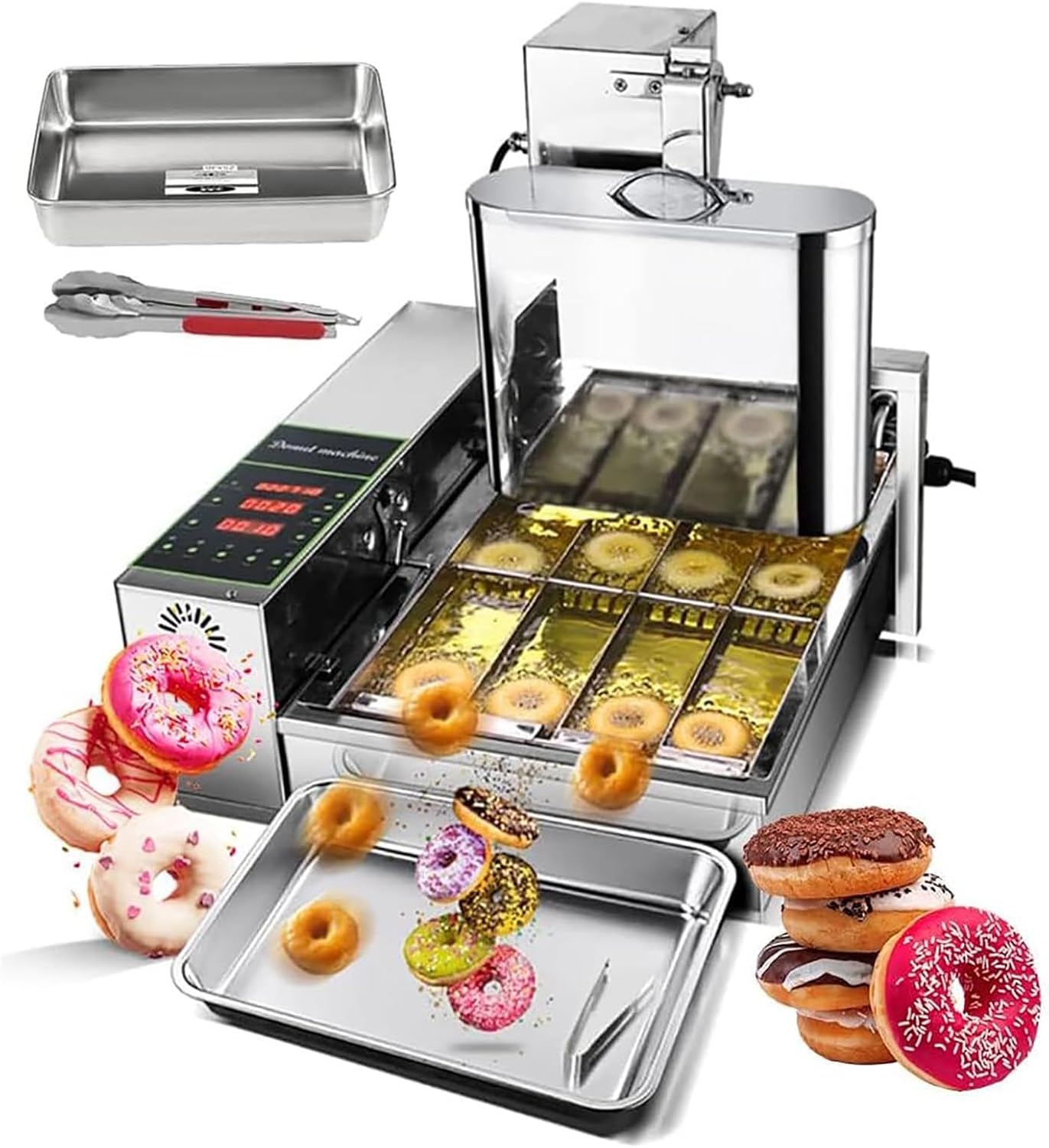 Mini Donut Maker, 2000W Donut Making Machine, Temperature Adjustment (50~220℃), 5.5L Hopper Capacity, Adjustable Donut Thickness, Production Size (30-50mm),A