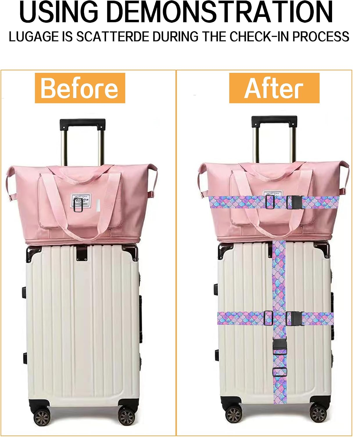 Luggage Straps for Suitcases, Adjustable Travel Belt, Durable Wide Luggage Strap, Cute Suitcase Strap Identifiers with Buckle, Bag Straps for Luggage, Cute Colorful Shell