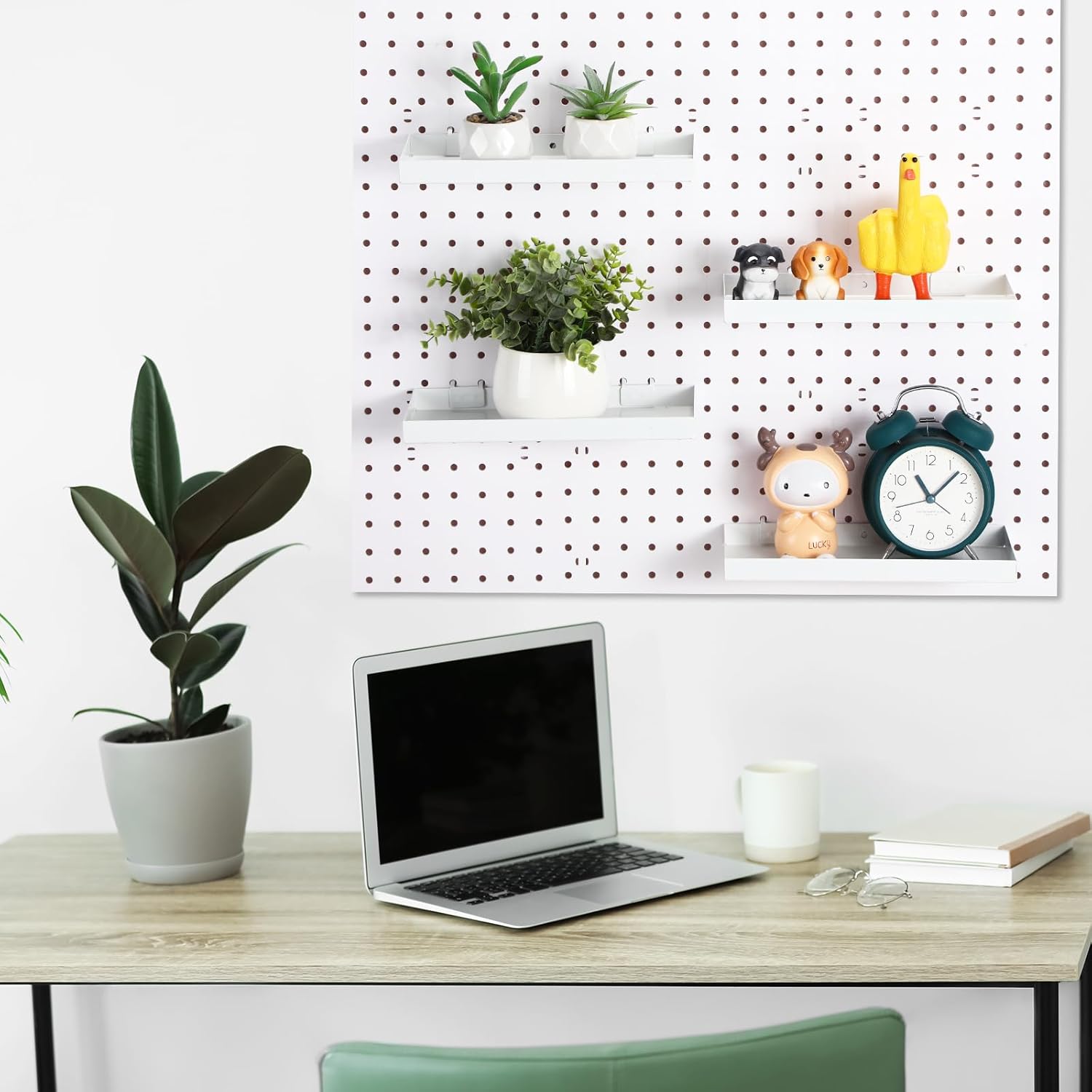 Blulu 4 Pcs Pegboard Shelves, 10 x 4 Inch Metal Heavy Duty Wall Mounted Pegboard Shelf Tray Accessories with Lip for Craft Room Home Garage Kitchen Workbench Organize and Storage(White)