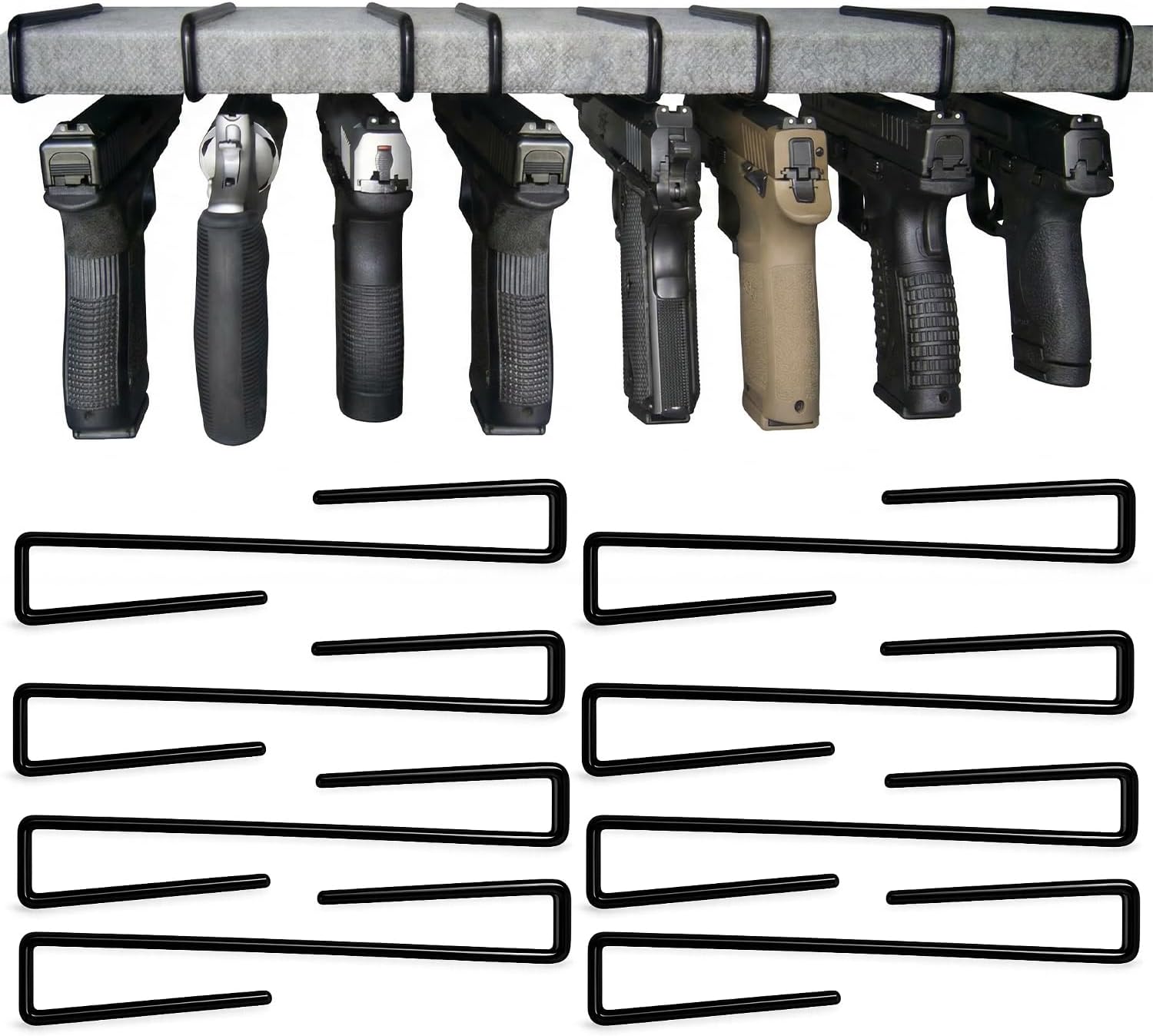 SAFETY STORAGE Handgun Hanger - Original Gun Safe Pistol Hanger - Organizer Hooks for Safe, Shelf, Rack, Cabinet or Display - Vinyl Coated Steel - Fits Calibers Over .22