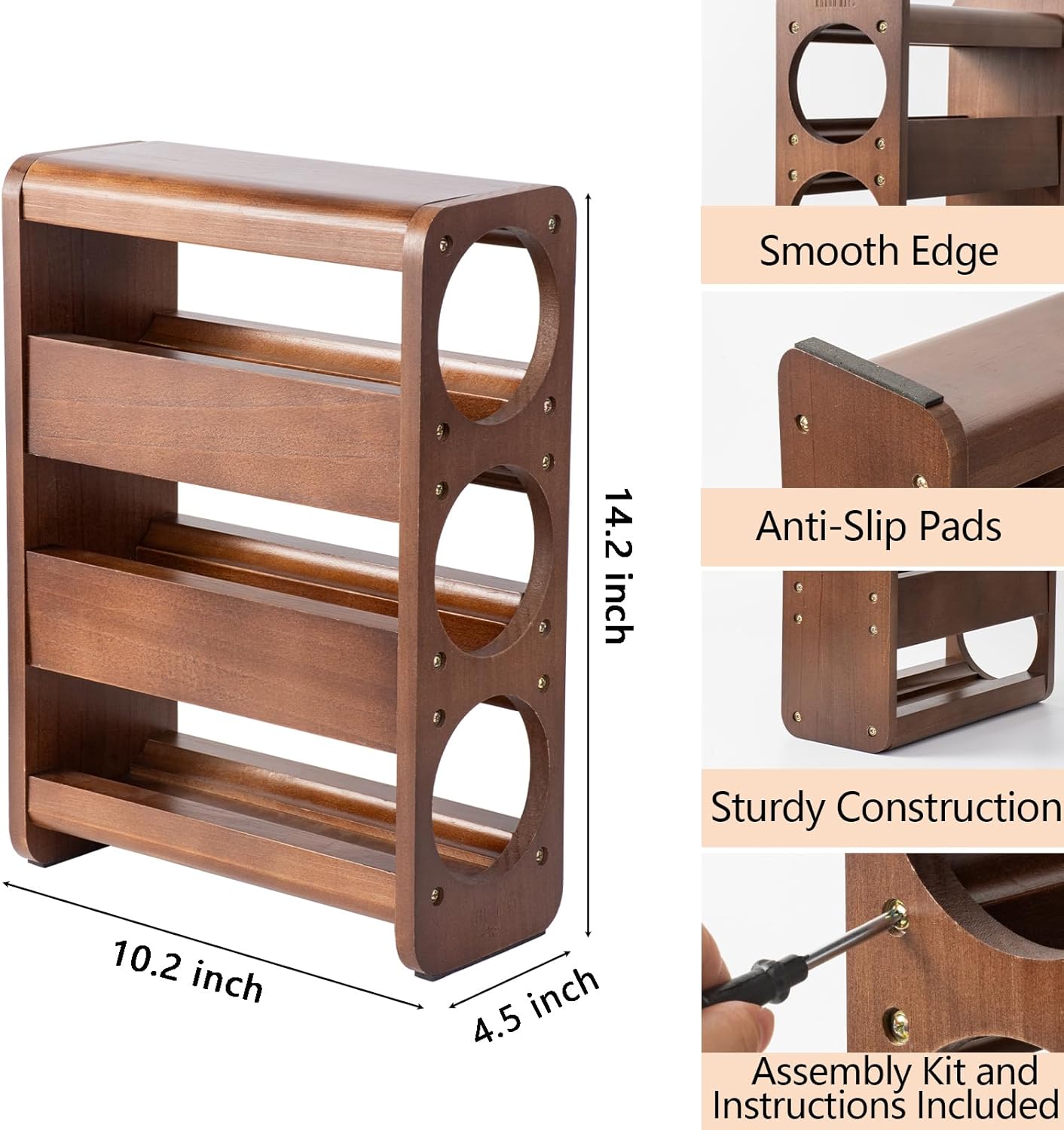 Wine Rack Countertop Pine Wood Wine Bottle Holder, 3 Bottles Wine Rack for Inside Cabinet, Pantry, Kitchen Bar, Wine Holder Shelf Vertical Wine Storage Perfect for Home Decor Housewarming Gifts