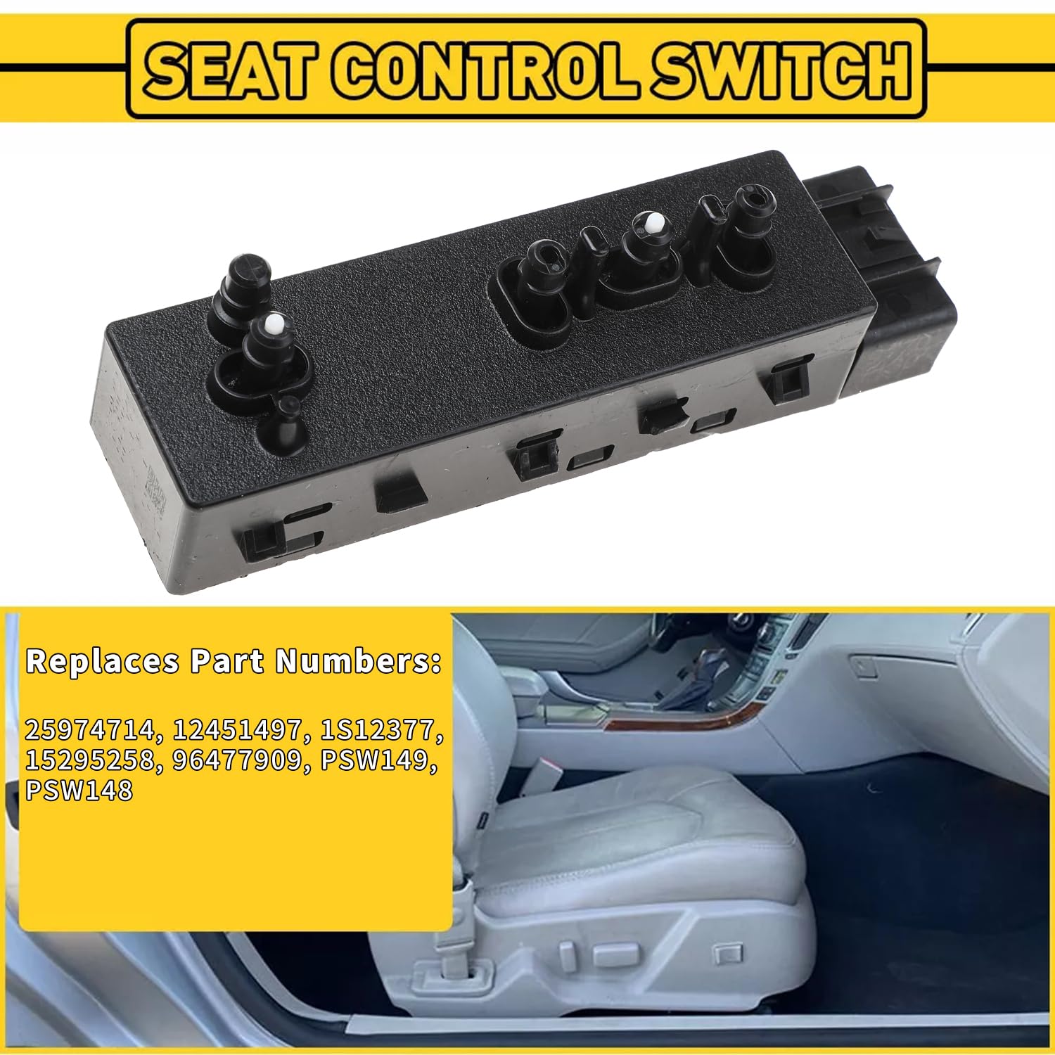 8 Way Power Seat Switch Front Left Driver Side for Chevy Camaro Equinox Malibu Cruze Buick Lacrosse Regal Cadillac SRX GMC Terrain 2010 2011 2012 2013 2014 2015 2016 2017 2018 2019#25974714 12451497