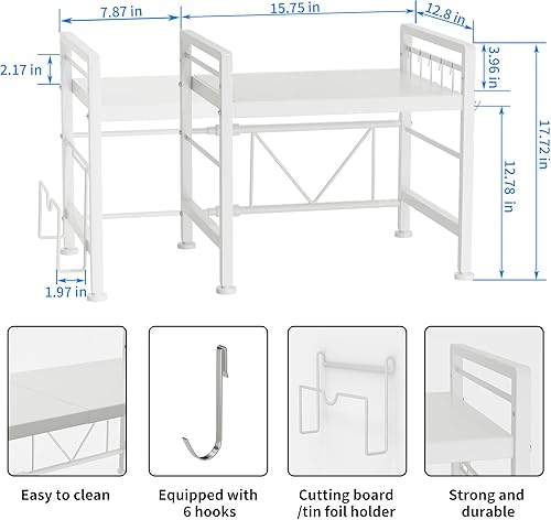 Miniatura 6 de Estante extensible para horno de microondas, estante ajustable para encimera de cocina, soporte de microondas de 2 niveles (L15.723.6 pulgadas x