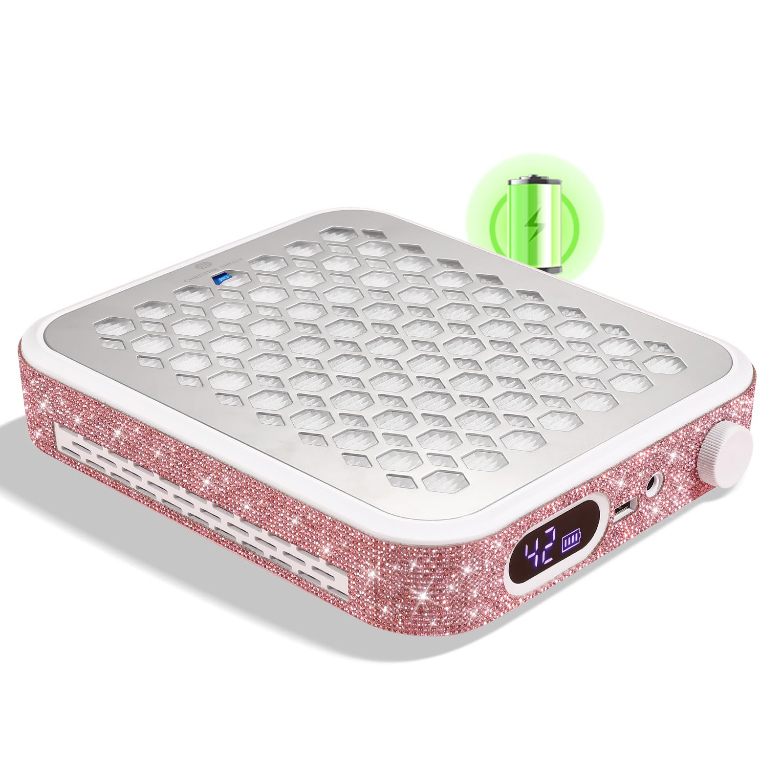 Aspirador De Polvo De Uñas Recargable 800pa, Extractor Inalámbrico Profesional con Motor Brushless, Ventilador Potente para Manicura Gel Y Acrílico Pink-Rhinestone