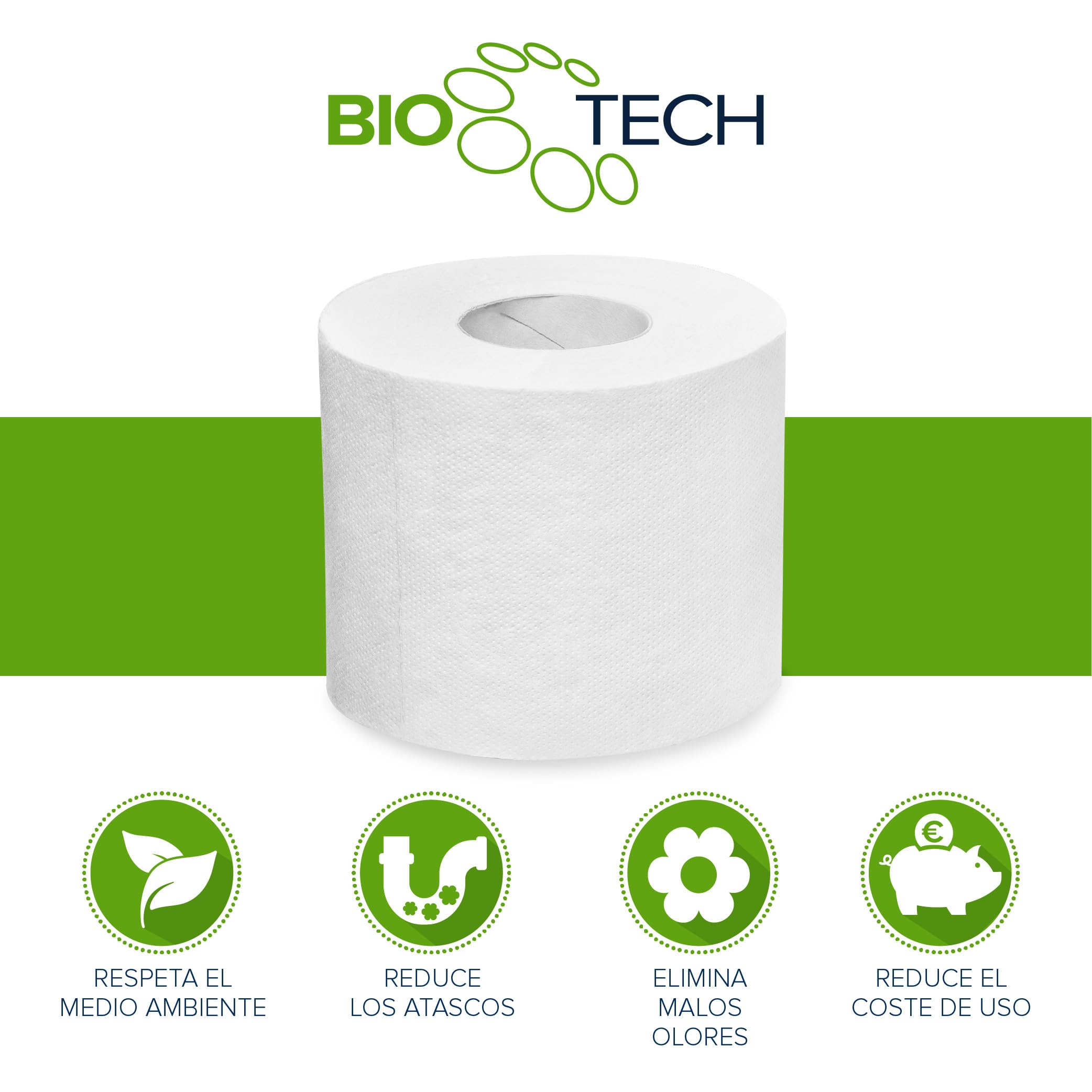 Papernet Papel Higiénico Bio Tech (409040), 24 Paquetes x 4 Rollos, 2 Capas | 96 Rollos en Total, 250 Hojas por Rollo, Celulosa Pura, 9,5 x 11 cm, Certificado EU Ecolabel, Blanco